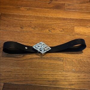 Black Leather Belt with Silver Embellishment